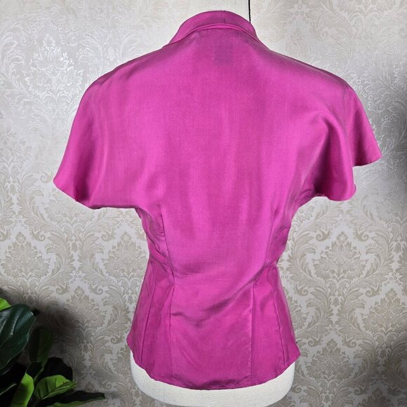 Nicole Miller Collection Size 4 Pink 100% Silk Blouse Tie at Neck Flutter Sleeve - Picture 8 of 11